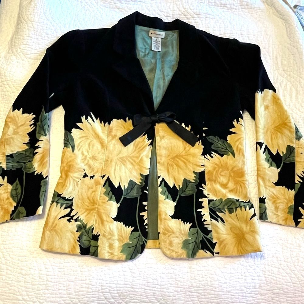 Vtg Anthropologie elevenses Y2K Velvet Floral Tie Front Jacket Sz 6 Spring Twee - Picture 5 of 9